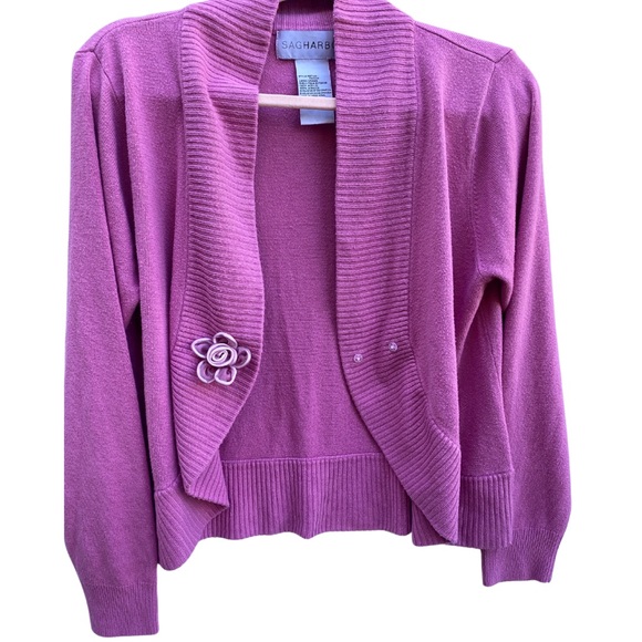 Sag Harbor Vintage Pink Cardigan w/ Flower Brooch Cozy Y2K Coquette Cottagecore - Picture 3 of 8